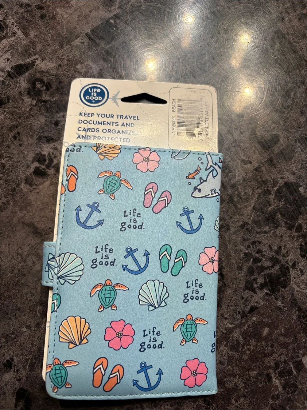 Life Is Good Light Blue Seashell & Flip-Flop Passport Wallet